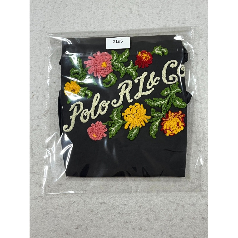 Polo Ralph Lauren T Shirt Womens Large Black Floral Embroidered Relaxed Fit - Picture 7 of 7
